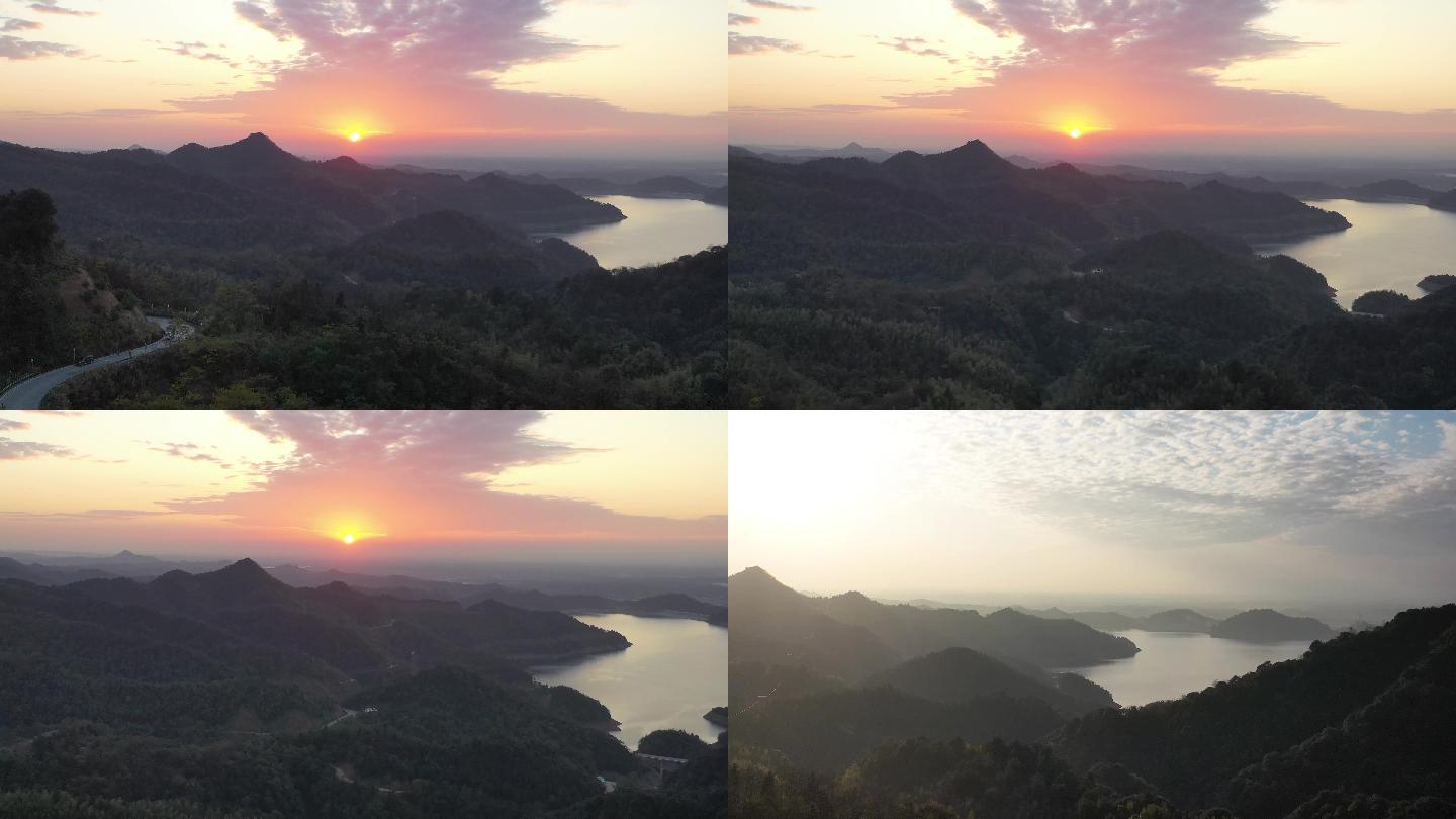 4K湖光山色盘山公路夕阳