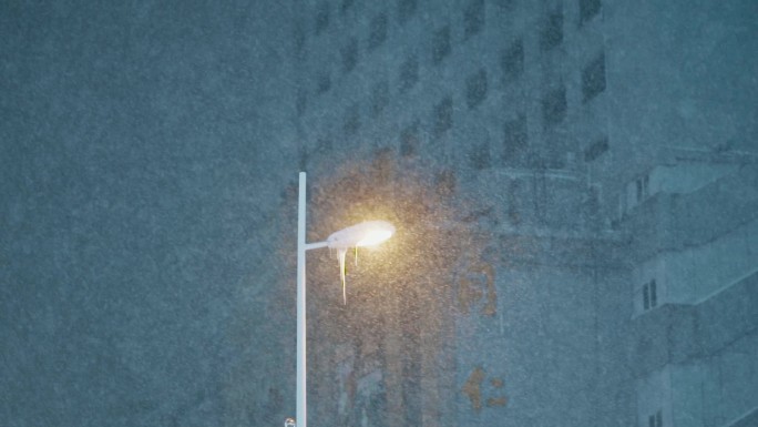 东北冬天大雪中的路灯照射的雪