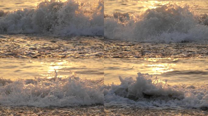 大海冲击浪花翻滚流动的水泉水