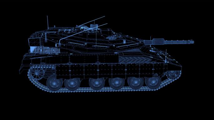 4K蓝色全息科技武器坦克模型旋转透显展示