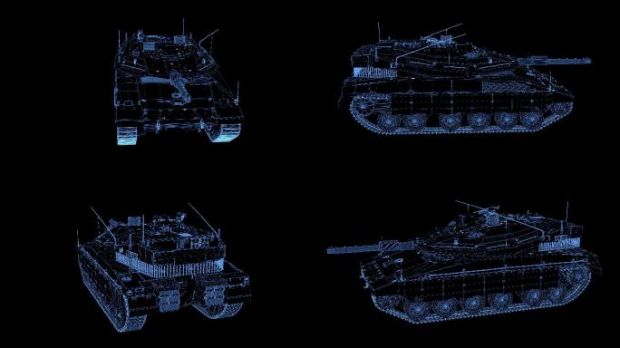 4K蓝色全息科技武器坦克模型旋转透显展示