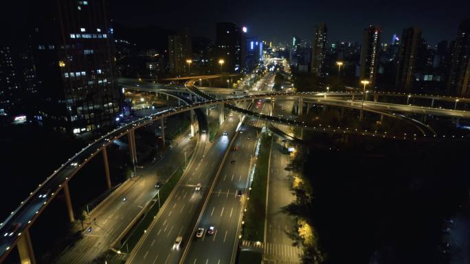 济南城市夜景高架桥车流