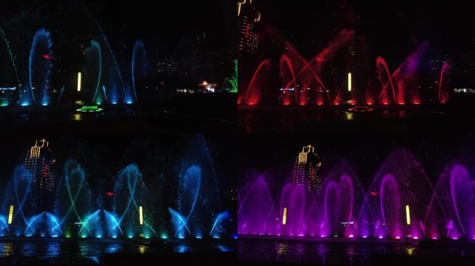 喷泉灯光艺术城市夜景