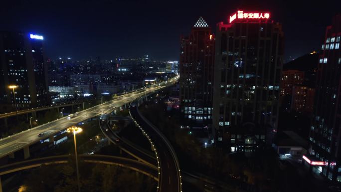 济南城市夜景高架桥车流