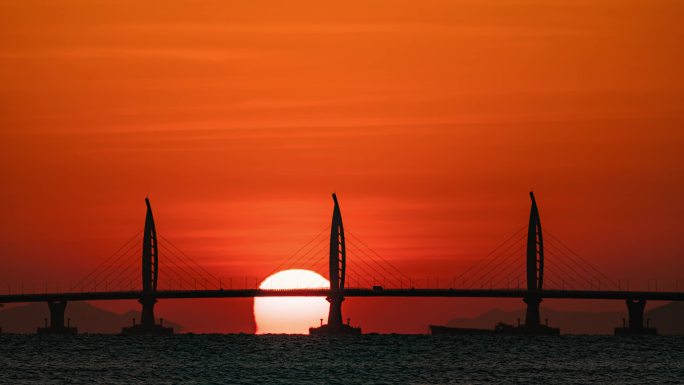 【4k】港珠澳大桥海豚塔海平面日出