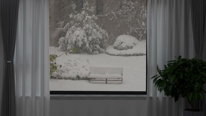 4k升格拍摄窗外飘雪的唯美镜头，城市冬季