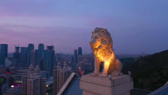 大连一方城堡酒店黄昏夜景航拍