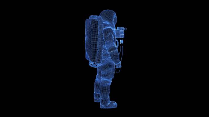 4K全息科技宇航员蓝色透显线框循环视频