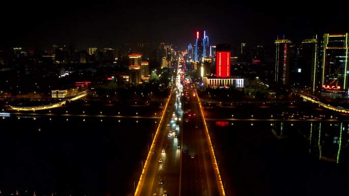 航拍太原迎泽大桥夜景