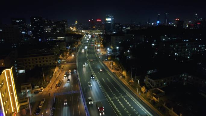 济南城市夜景高架桥车流