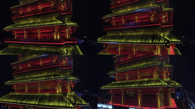 西安汉城湖汉大风阁夜景航拍西安地标性建筑