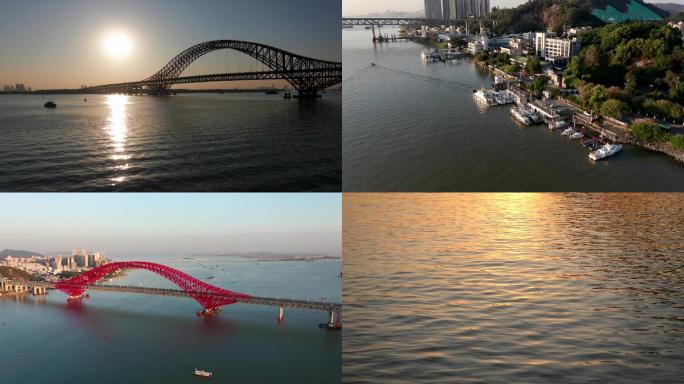 广州南沙明珠湾大桥日落航拍