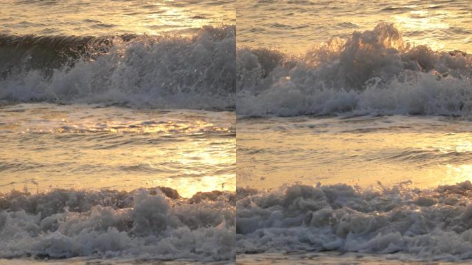 大海冲击浪花翻滚流动的水泉水