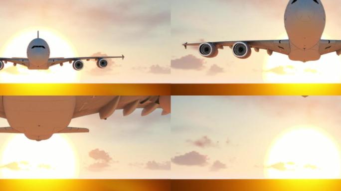 夕阳大型飞机客机起飞飞过1