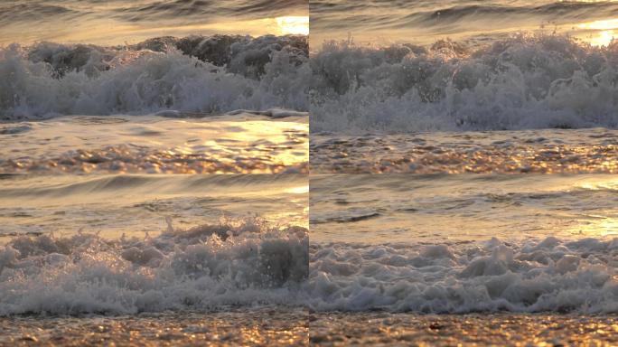 大海冲击浪花翻滚流动的水泉水