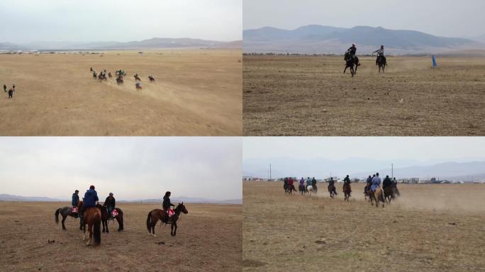 草原蒙古族赛马比赛航拍