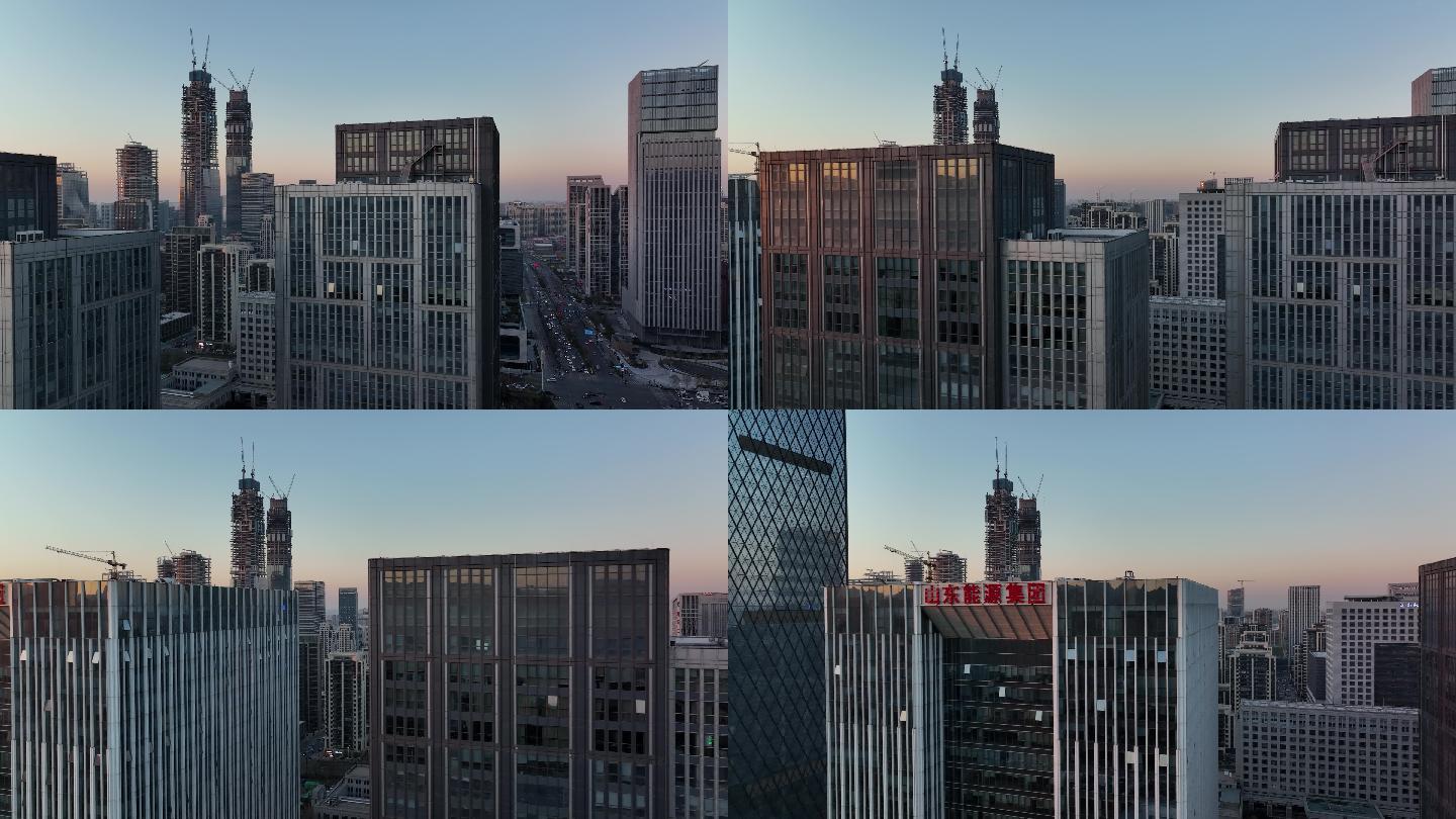 济南城市建筑CBD高楼大厦航拍4k