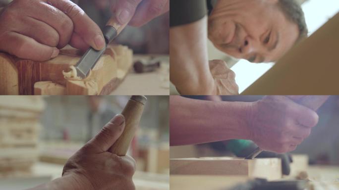 木雕木匠匠人雕刻刻刀浮雕手艺人