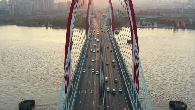 杭州之江大桥车流4K航拍