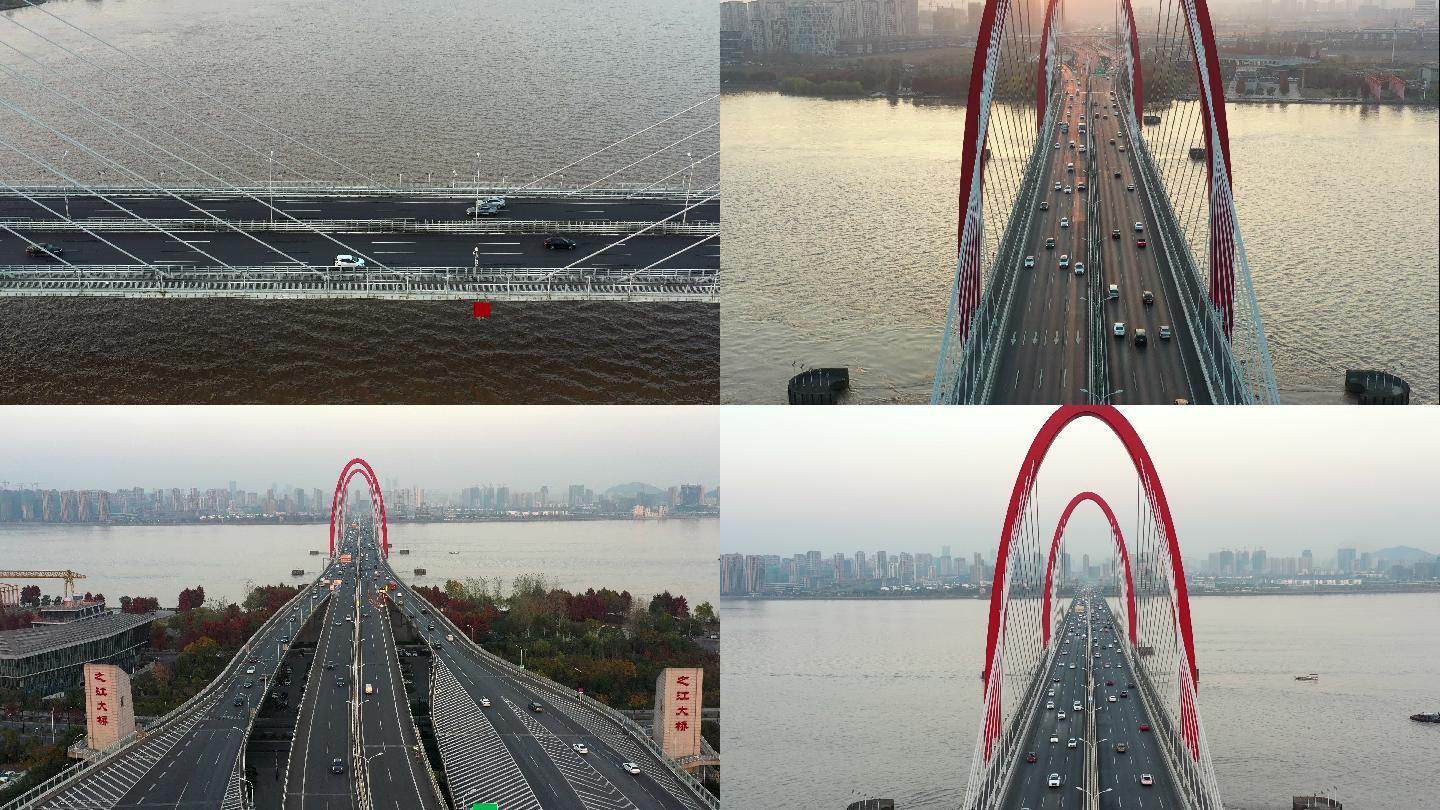 杭州之江大桥车流4K航拍