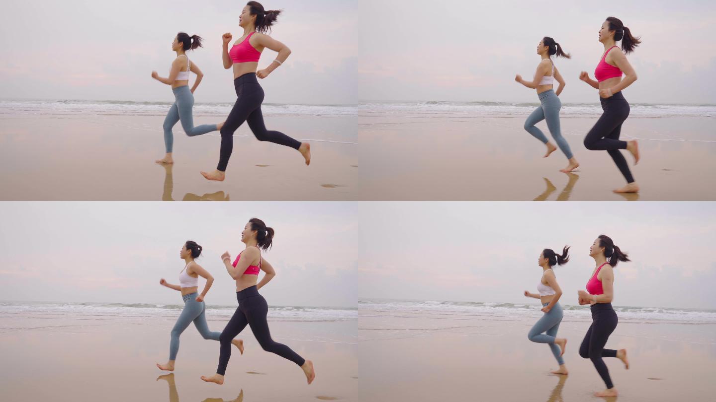 4K 运动健身海边跑步 -美女跑步
