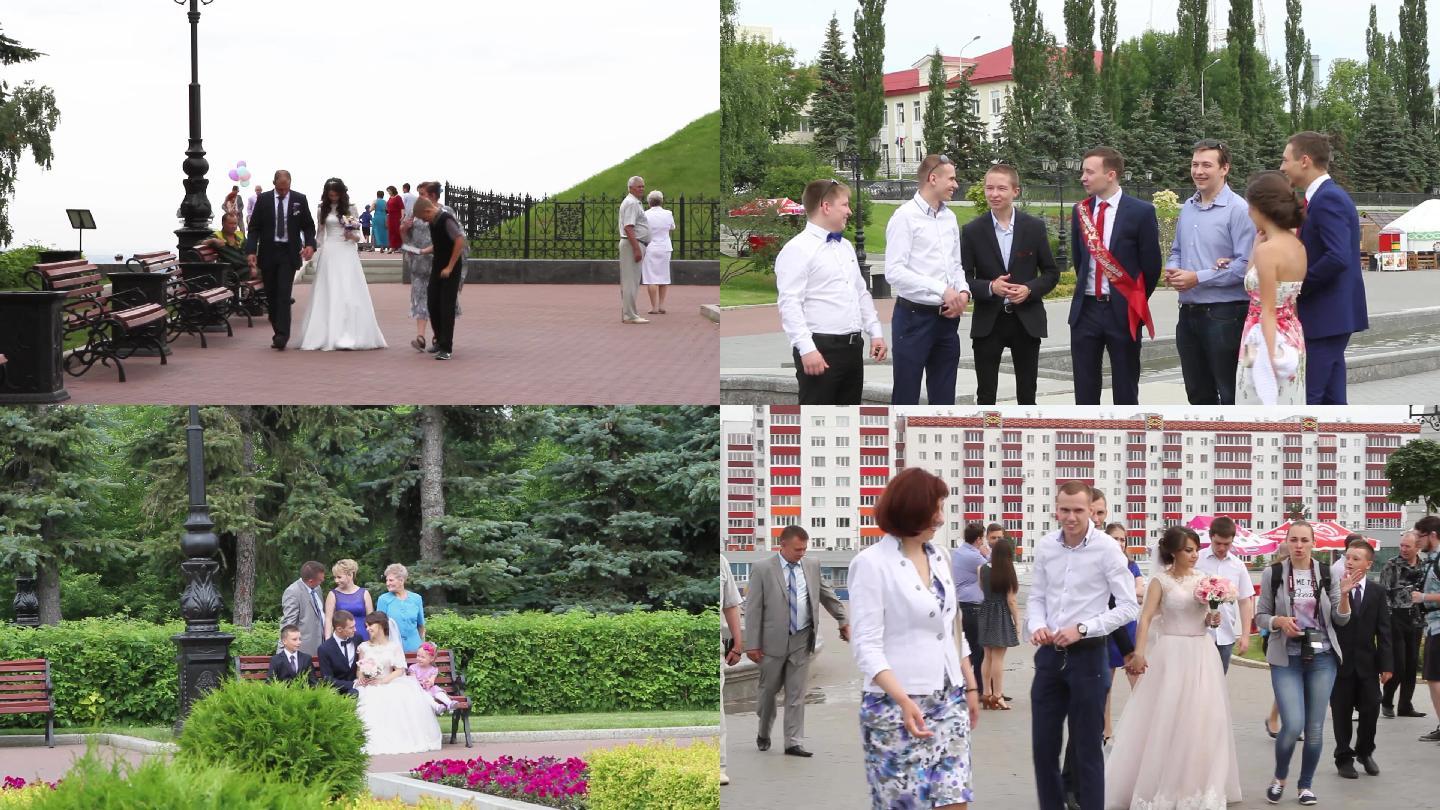 俄罗斯街头的婚礼新人