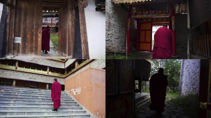 藏传佛教僧人行走背影