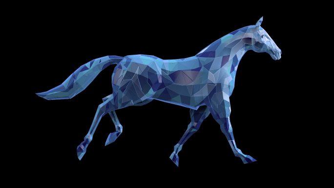 透明通道蓝马水晶质感奔跑的马