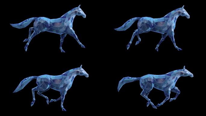 透明通道蓝马水晶质感奔跑的马