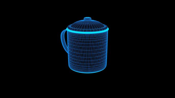 蓝色线框全息科技茶缸水杯动画带通道
