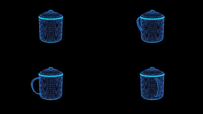 蓝色线框全息科技茶缸水杯动画带通道