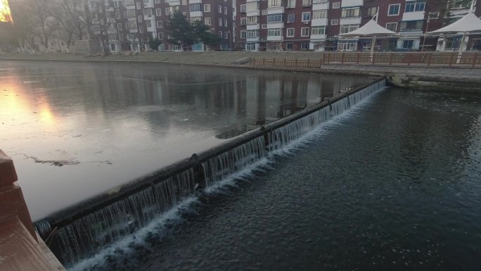 【1080P】河水上冻，河面结冰