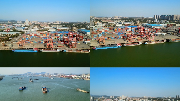 4K长沙新港货运码头航拍空镜