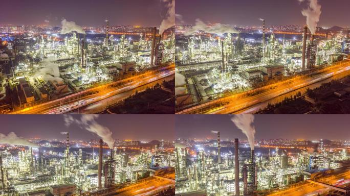 石化化工企业炼油厂炼油夜景延时