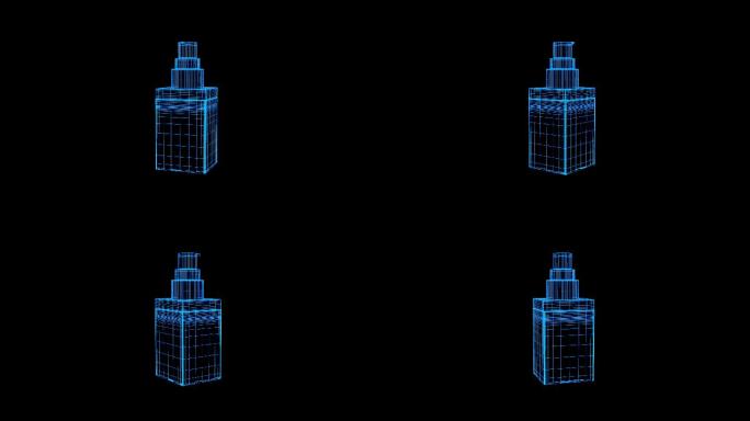 蓝色线框全息科技化妆瓶动画带通道