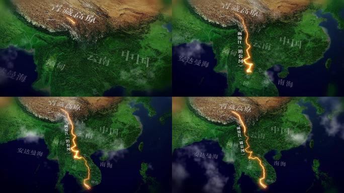 澜沧江湄公河流域地图AE模板