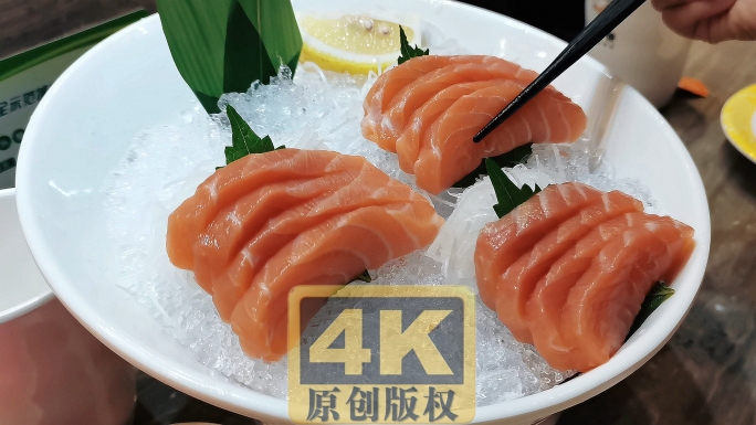 三文鱼甜虾北极贝刺身视频素材4K