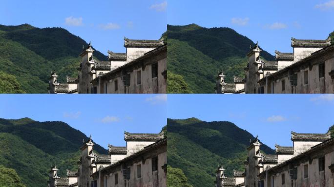 中国江南古民居屋檐和蓝天和山原素材