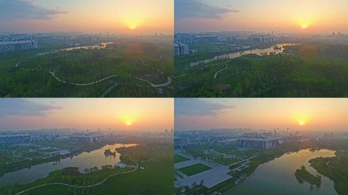 北京市政府行政办公区日出航拍4K