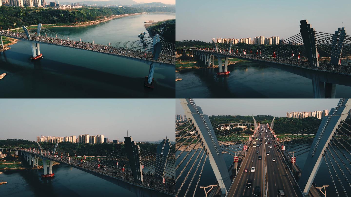 泸州城市国窖大桥航拍素材1080P60F