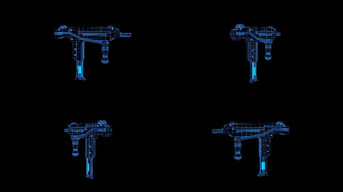 蓝色全息科技线框冲锋枪枪动画带通道