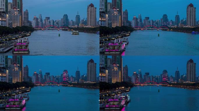 广州西堤码头和珠江夜游游船夜景延时视频