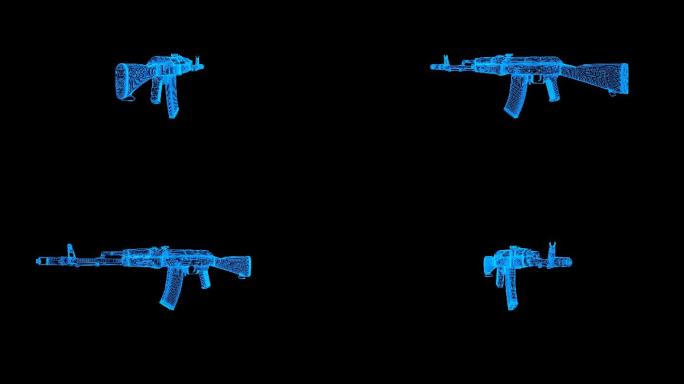 蓝色全息科技线框步枪动画带通道