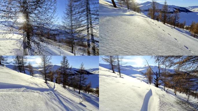 树林里滑雪极限运动高清实拍素材