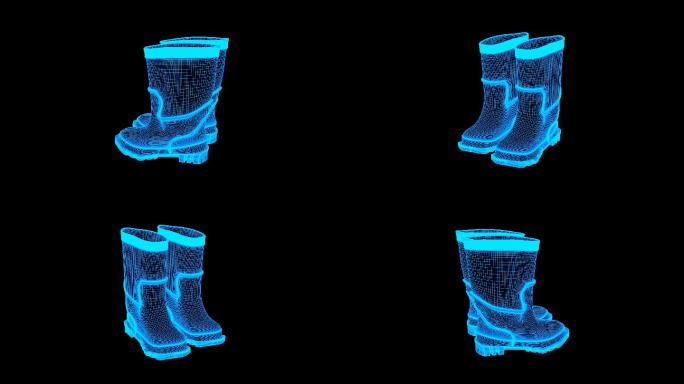 蓝色线框全息科技水鞋动画带通道