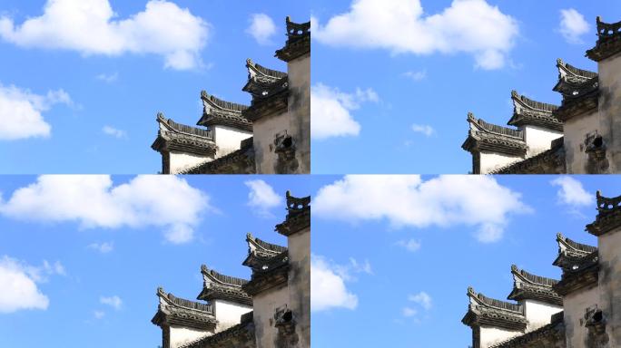 中国古民居马头墙和蓝天白云延时原素材