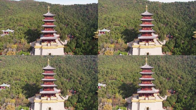 航拍山西太原太山龙泉寺舍利塔滑动变焦镜头