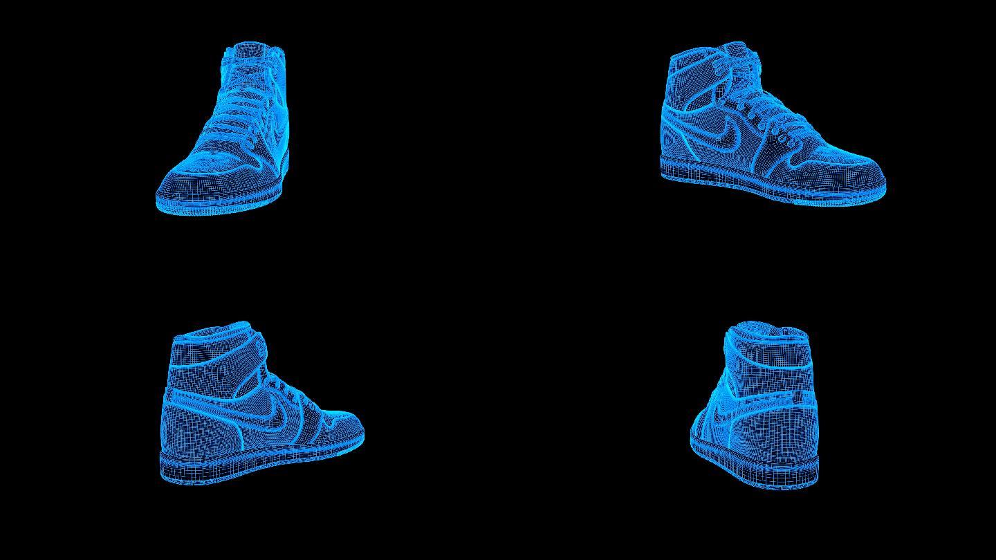 蓝色线框全息科技鞋子