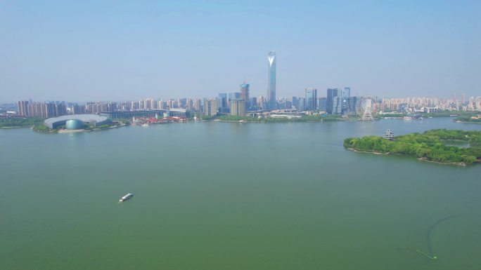 4K航拍苏州工业园区金鸡湖