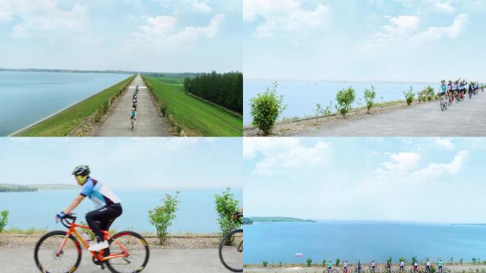 骑行、自行车、水库、春游、绿色出行、低碳